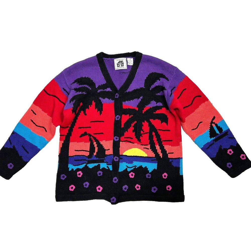 Storybook‎ Knits Cardigan Sweater Sunset Nautical Beach Sailboat Size Medium g